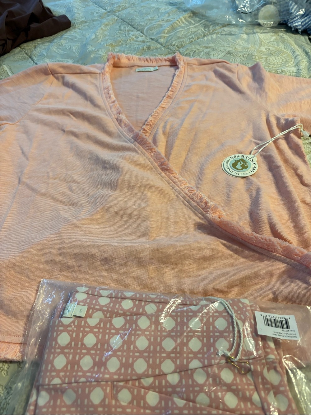 Spartina 449 Light Peach Ruffle-Trim Wrap Top